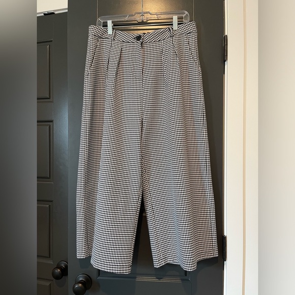 Hell Bunny Pants - Hell Bunny Made in UK Black/White Gingham Crop Wide Leg Pants Size L Gently Worn